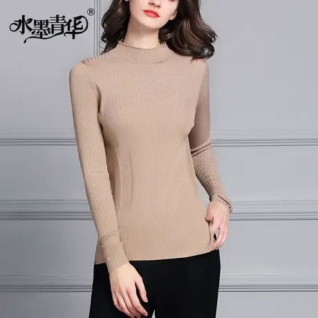 【1件7.9折】冬新品上衣修身百搭打底衫时尚显瘦保暖长袖针织衫商品大图