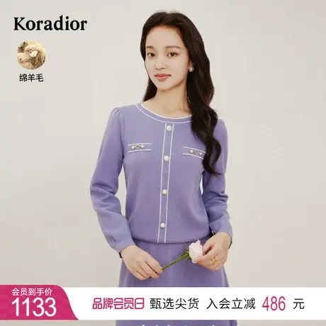 珂莱蒂尔女装2024春季新款通勤百搭珠扣设计感圆领针织衫套头毛衣图片