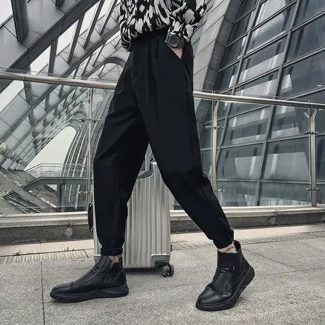 夏季男士裤子休闲裤九分裤潮流时尚个性潮牌网红纯色青年小西裤商品大图