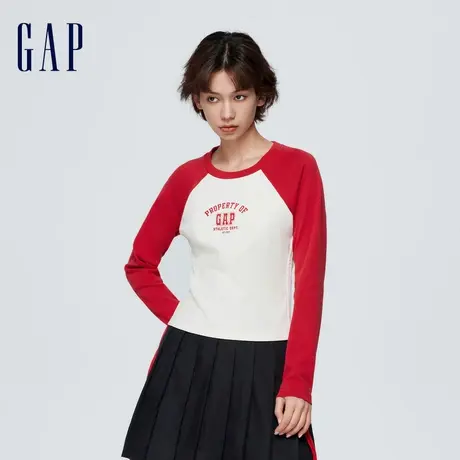 Gap女装春季2024新年款LOGO学院风修身长袖T恤洋气休闲上衣873874图片