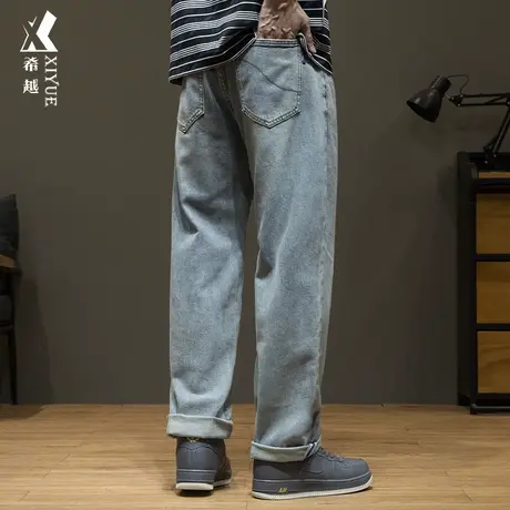 希越美式复古牛仔裤男2024春季新款宽松大码加大休闲直筒裤子潮流商品大图