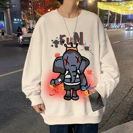 2023新款卫衣男潮牌秋冬季圆领宽松打底内搭上衣潮流卡通印花外套商品大图