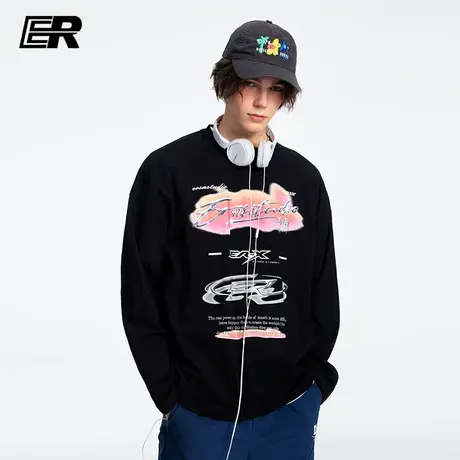【侯明昊同款】ER字母印花T恤男2023秋季新款潮牌高街情侣火烧云商品大图