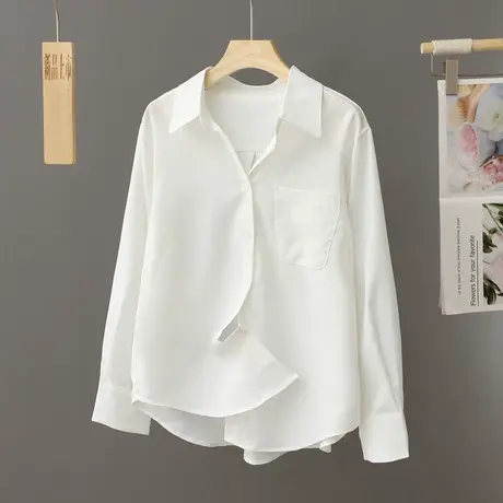 2024年春秋季新款宽松免烫抗皱法式白色衬衫长袖上衣女打底衫衬衣图片