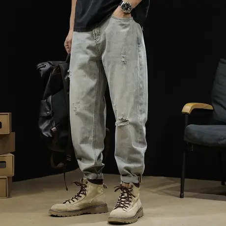 破洞牛仔裤男直筒2024新款男款复古锥形裤子宽松大码春秋男士潮牌商品大图
