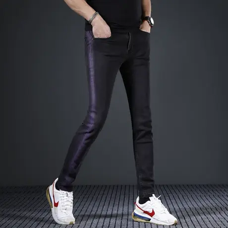 潮牌黑色牛仔裤男款修身小脚2024新款春夏季潮流弹力痞帅男士裤子商品大图