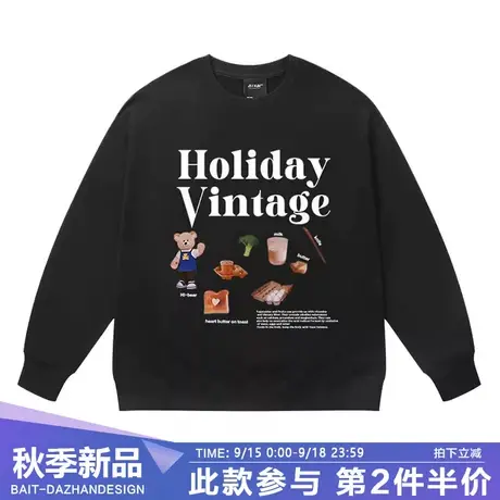 美式复古潮牌早餐组合圆领卫衣男女款纯棉小众情侣宽松大版打底衫商品大图