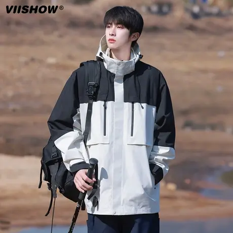 VIISHOW短款风衣外套男2024春秋新款宽松连帽上衣小众学生夹克图片
