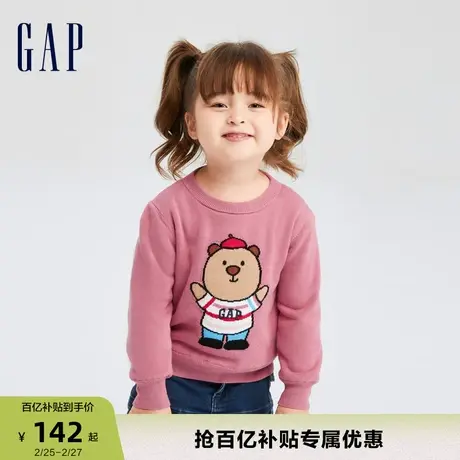 Gap婴儿女幼童秋冬季新款LOGO抓绒保暖毛衣加厚针织衫儿童731605商品大图