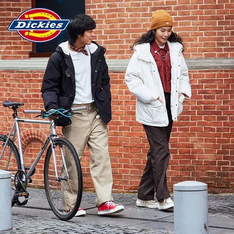 Dickies 秋季户外工装男女情侣连帽中长款羽绒服保暖外套宽松棉袄商品大图