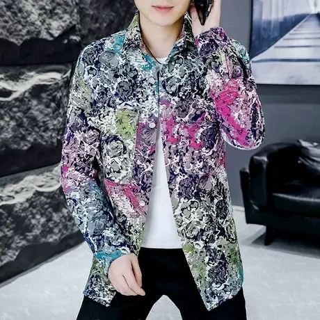 扎染渐变迷彩长袖衬衫式外套男个性痞帅国潮牌高街春秋款薄款夹克图片