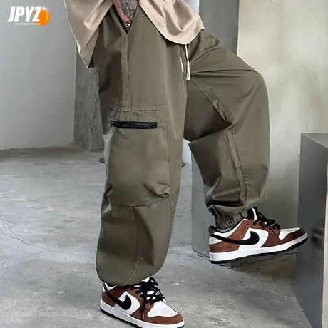 夏季长裤男薄款休闲男士纯棉阔腿纯色工装裤健身宽松运动裤子男裤商品大图