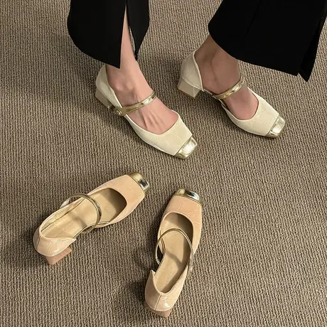 玛丽珍鞋子女2024新款配裙子粗跟小个子高跟鞋凉鞋法式仙女鞋单鞋图片