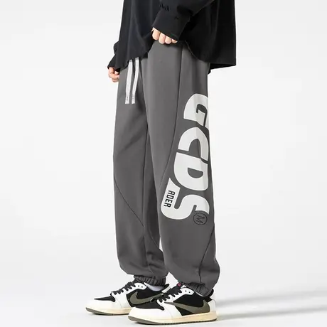 宽松束脚休闲裤子男春秋款字母印花拼接卫裤男青少年百搭运动长裤图片