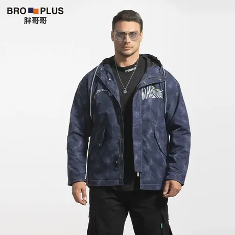 胖哥哥大码中长款风衣男迷彩复古宽松男士外套加肥加大男装秋季款商品大图