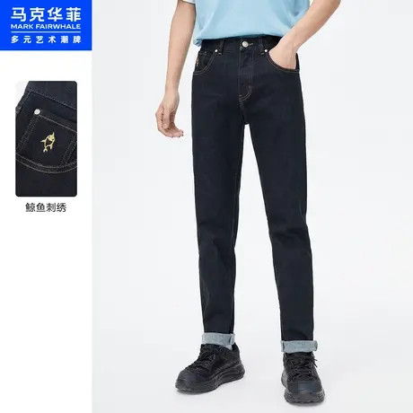 商场同款马克华菲纯色简约鲸鱼刺绣牛仔裤男秋季新款复古时尚商品大图