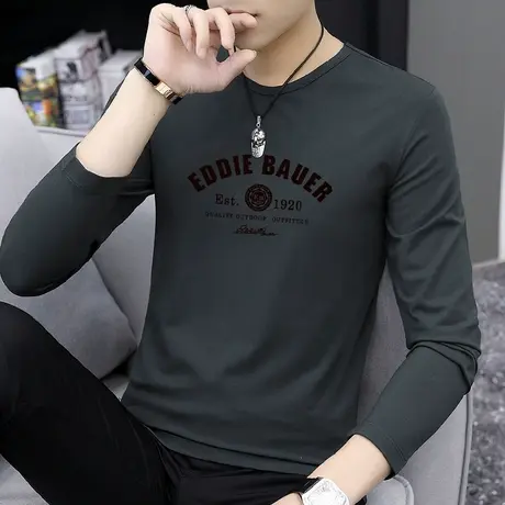 莫代尔长袖t恤男装秋季小衫潮牌潮流内搭打底衫圆领体恤薄款秋衣商品大图
