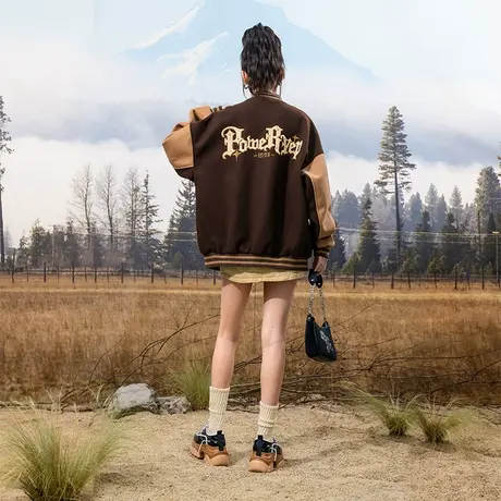 YEP美式复古拼接棒球服外套女春秋款ins潮牌宽松欧美街头小众夹克商品大图