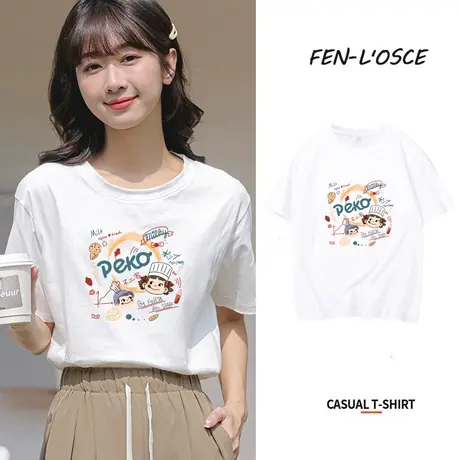 卡通印花t恤女短袖ins潮2023年夏季新款韩版学生百搭圆领纯棉上衣商品大图