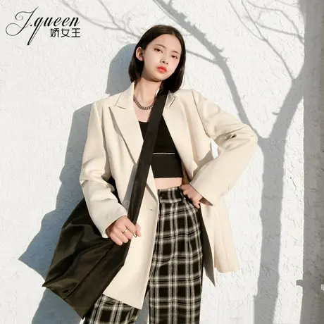 米色小西装外套女2023秋季新款韩版休闲时尚洋气宽松廓形小西服潮图片