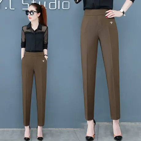 休闲哈伦西装裤女2023年春秋新款黑色高腰显瘦直筒高级感烟管裤子图片