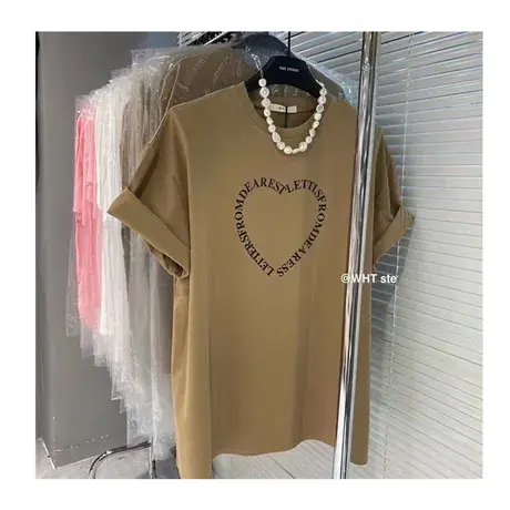 韩国东大门2022夏季新款减龄百搭爱心字母印花宽松垫肩短袖T恤女商品大图