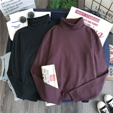 高领打底衫女秋冬2023年秋装女装新款潮长袖t恤女士内搭上衣薄款商品大图