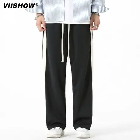 VIISHOW秋季新款重磅潮流日系垂感阔腿宽松百搭抽绳休闲运动裤男图片
