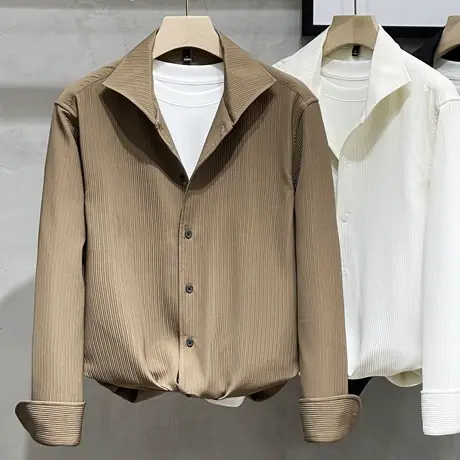 法式温莎领白衬衫男士长袖高级感肌理冰丝春秋季正装韩版轻熟衬衣商品大图