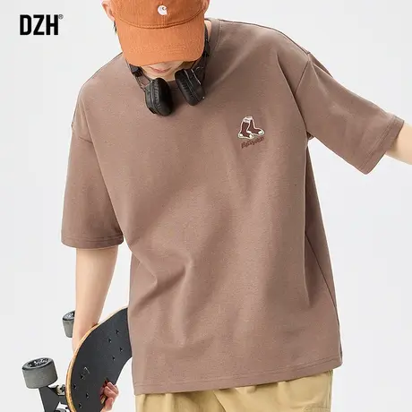 男士重磅刺绣t恤男短袖纯棉2023新款美式上衣宽松半袖2023年新款商品大图