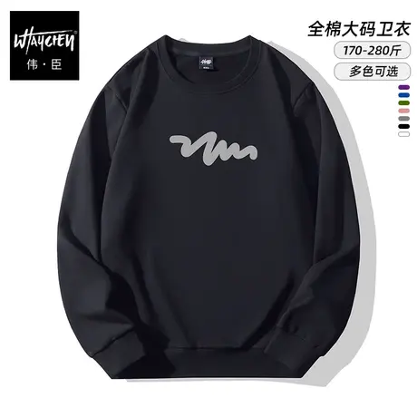 伟臣大码男装圆领套头卫衣胖子加肥加大宽松纯棉运动青年商品大图