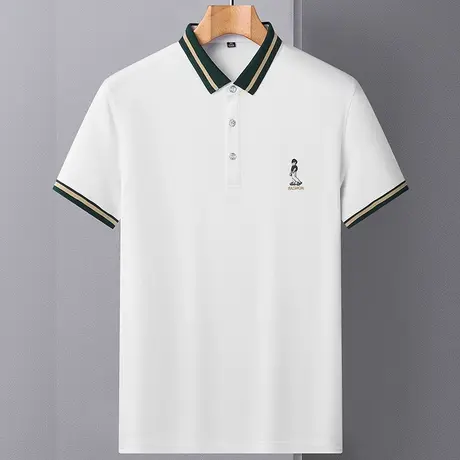 polo衫短袖男士2023夏季新款修身透气白色半袖T恤翻领纯色夏装男商品大图