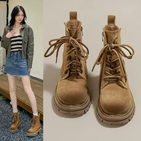 增高马丁靴女ins2023年新款夏季薄款透气机车沙漠靴子厚底短靴女图片