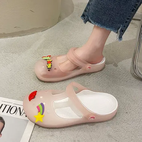 洞洞鞋凉拖鞋女夏外穿2023新款孕妇软底防滑一脚蹬两穿包头半拖鞋图片