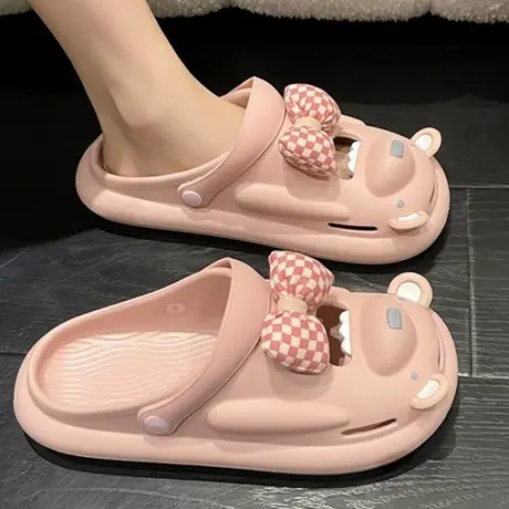 包头半拖鞋女夏季外穿可爱小熊踩屎感厚底洞洞防滑两穿沙滩凉拖鞋商品大图