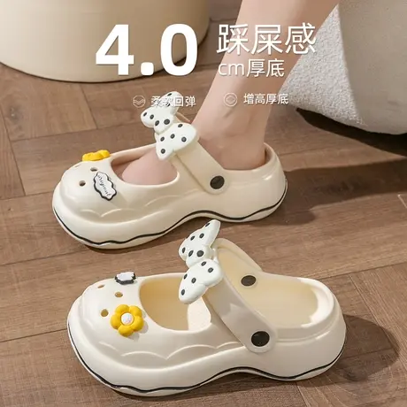 少女心包头洞洞鞋女夏季外穿可爱波点蝴蝶结踩屎感厚底两穿凉拖鞋商品大图