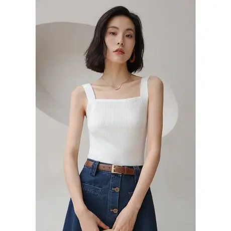 弥古白色冰丝针织吊带背心女夏外穿显瘦西装内搭打底无袖削肩上衣图片