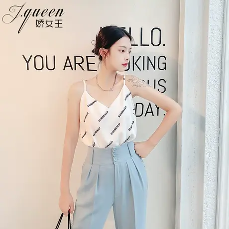 雪纺吊带背心女夏季薄款宽松V领内搭打底衫字母印花无袖外穿上衣图片