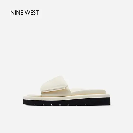 Nine West/玖熙拖鞋女外穿夏季新款厚底魔术贴羊皮革百搭一字拖图片