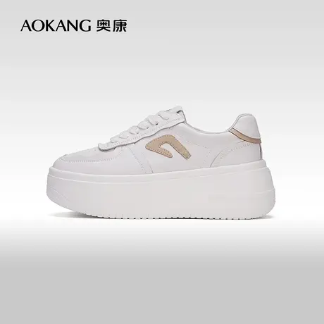 【门店发货】奥康女鞋 秋季气质优雅厚底增高小白鞋系带休闲鞋潮图片