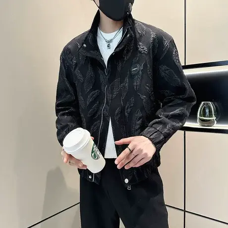 潮牌男外套秋季2023爆款花色设计高级感个性立领工装夹克休闲褂子商品大图