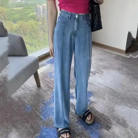 阔腿牛仔裤女夏季薄款2023年新款高腰百搭宽松垂感拖地纯色牛仔裤商品大图