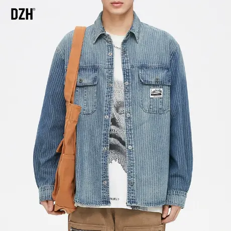 男士休闲条纹牛仔衬衫男长袖高级感日系痞帅外套潮牌衬衣2023新款商品大图