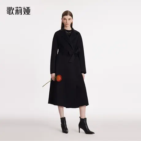 歌莉娅羊毛浴袍大衣女冬季新款黑色高端羊绒中长款外套1BDL6N0NB图片