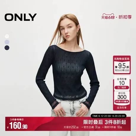 ONLY秋季百搭荷叶边薄款圆领修身短款针织衫女|124224028商品大图