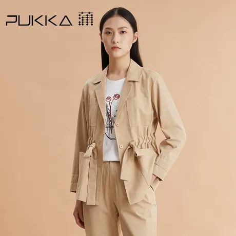 Pukka蒲牌时尚纯棉外套女2022春装新款设计感西装领上衣商场同款图片