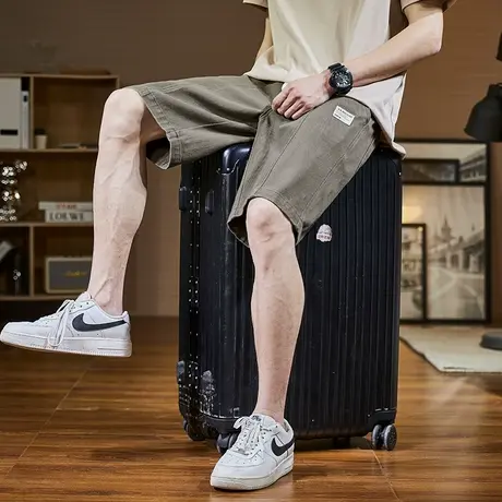 唐狮直筒五分中裤百搭复古春夏季牛仔短裤男宽松显瘦潮流抽绳图片