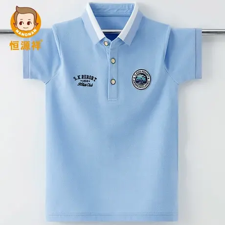 恒源祥男童学院风翻领POLO衫胸标洋气中大童纯棉短袖T恤衫儿童潮商品大图
