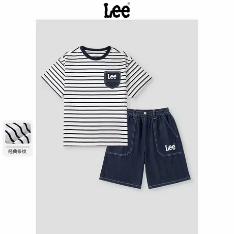 Lee童装男童套装夏2025新款中大童条纹短袖t恤儿童夏季牛仔短裤潮图片