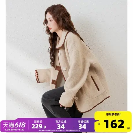唐狮2025年新款外套女摇粒绒流行翻领拼接休闲韩系百搭开衫上衣w1图片